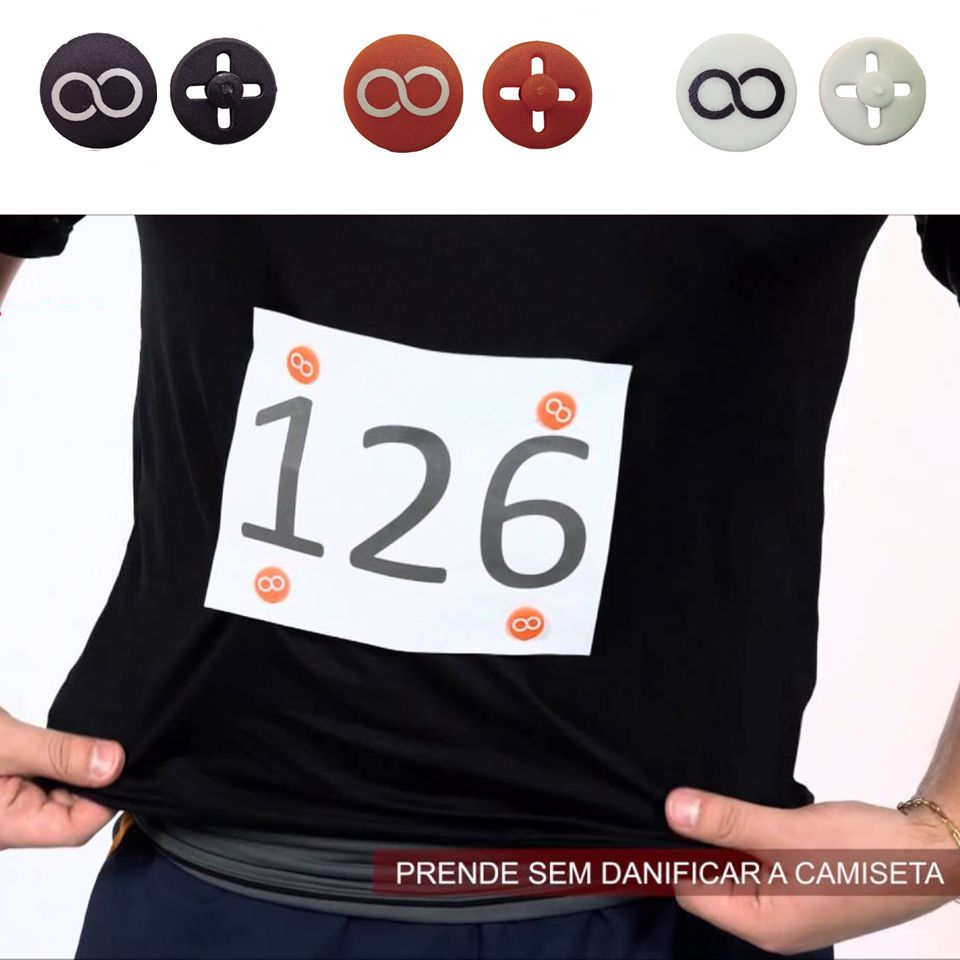 Button PRETO Prendedor de Número (Substitui Alfinete) - Mania de Corrida