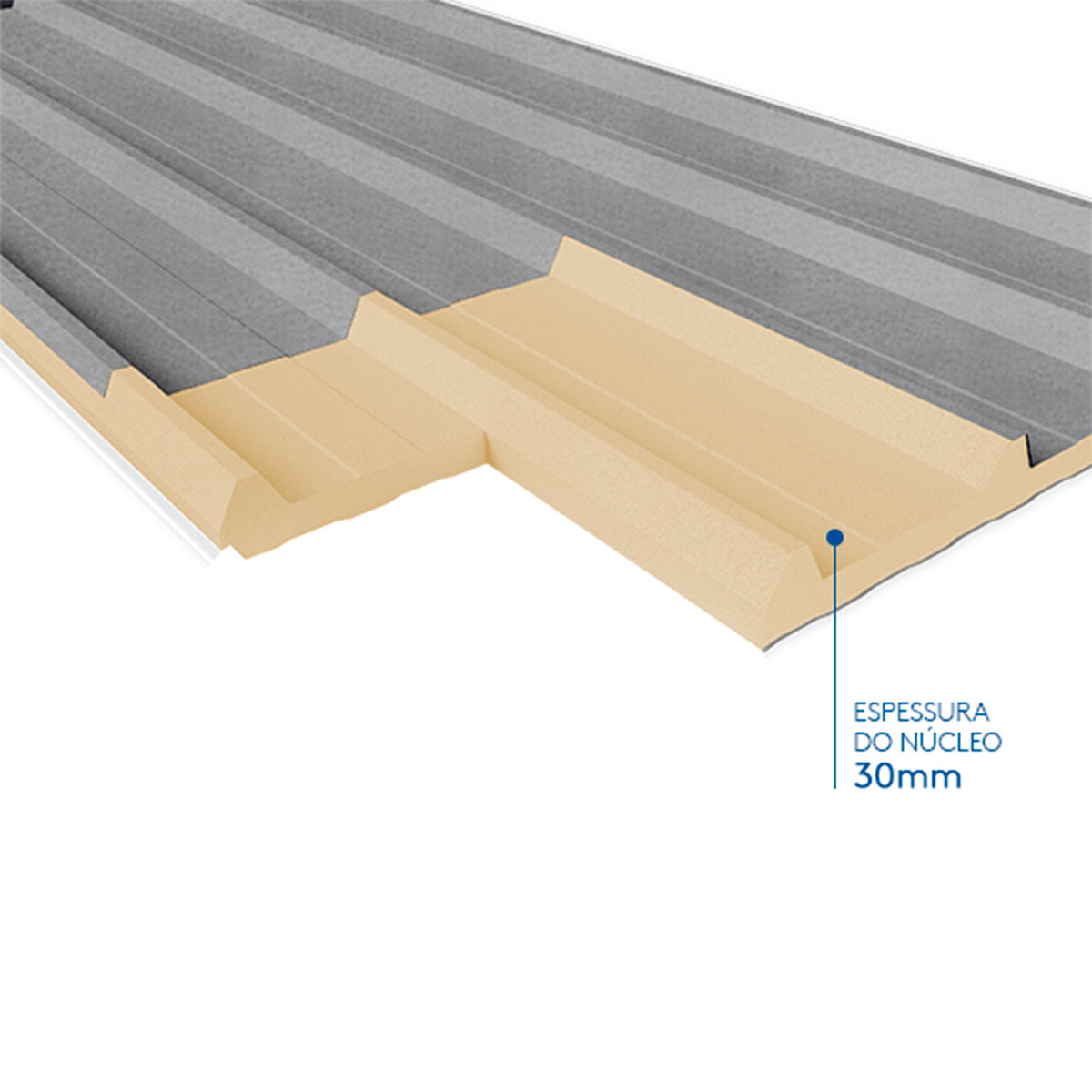 Telha Semi Sanduiche Térmica PIR 30mm | Galvalume Natural