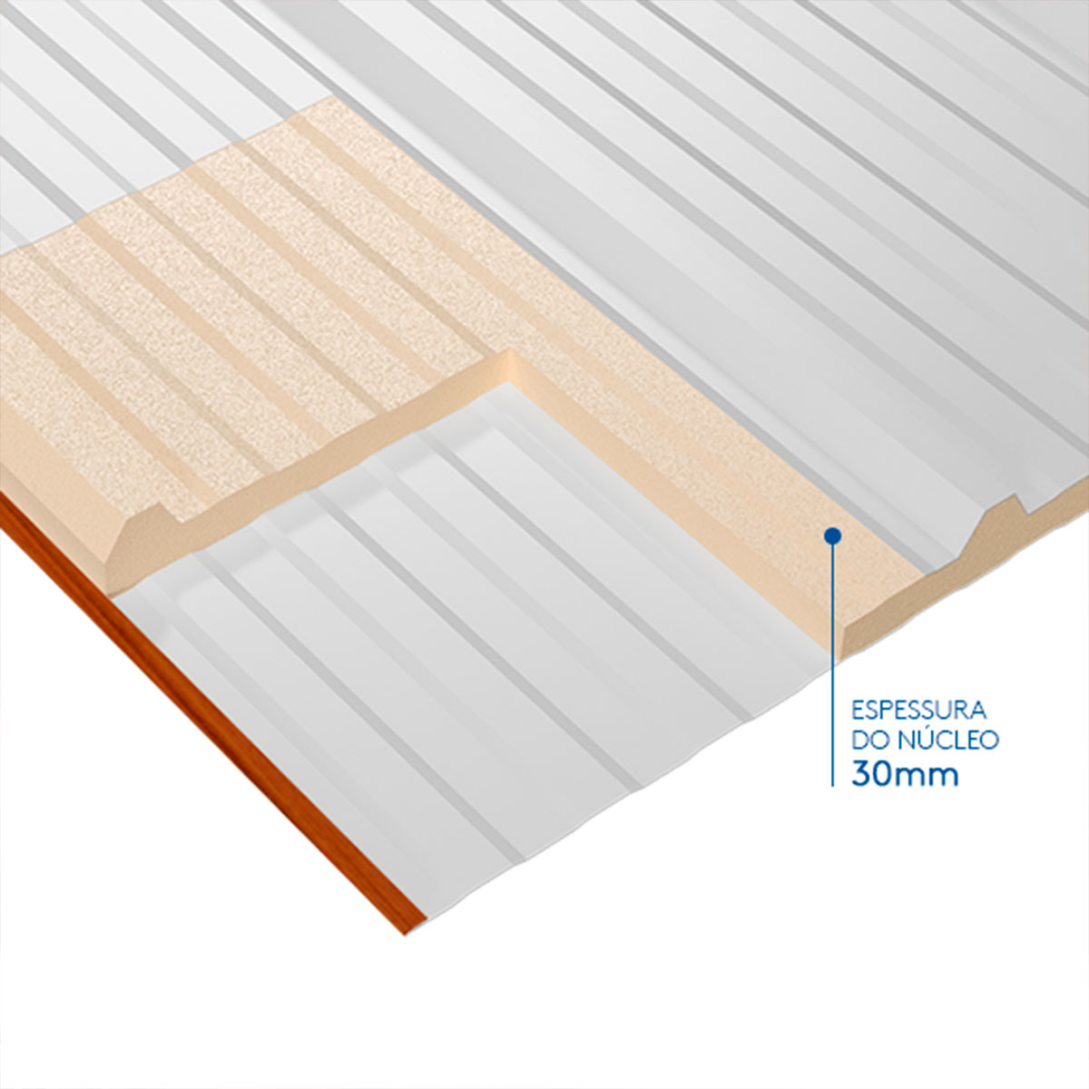 Telha Sanduíche Branco Neve com Forro Amadeirado Escuro