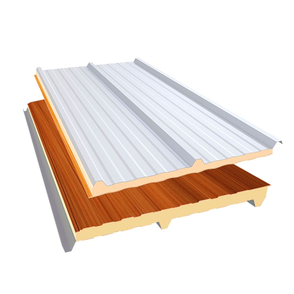 Telha Sanduíche Branco Neve com Forro Amadeirado Escuro