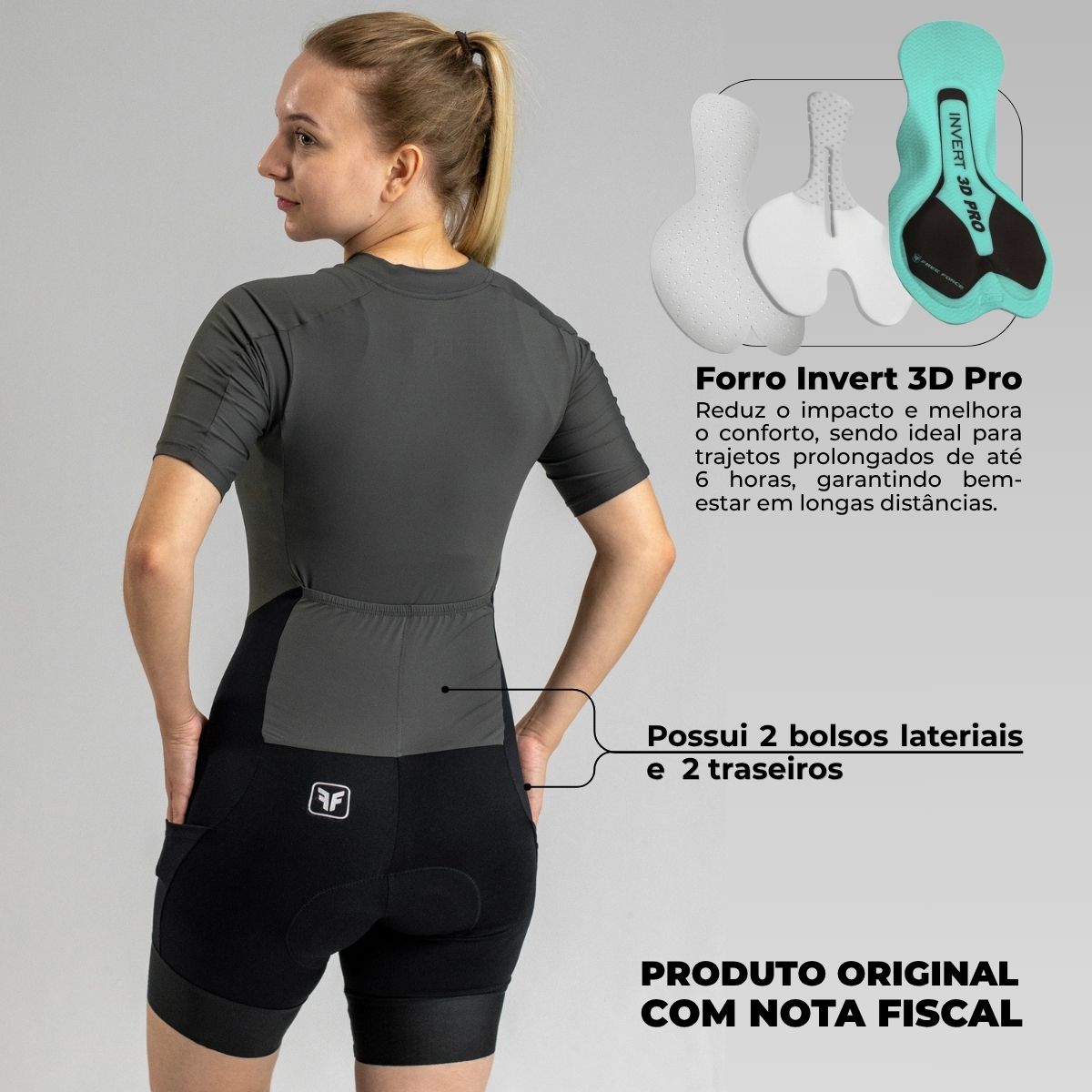 Macaquinho ciclismo feminino Free Force Classic Invert 3DPro - 4Bike ...