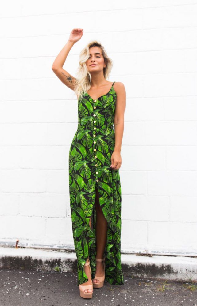 vestido longo estampado com fenda viscose verde - Bbrasilstilus :: loja de  roupas femininas