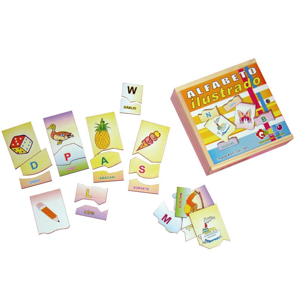 Jogo Alfabeto Ilustrado - Madeira - Marcio Artesanatos - Kits e Gifts