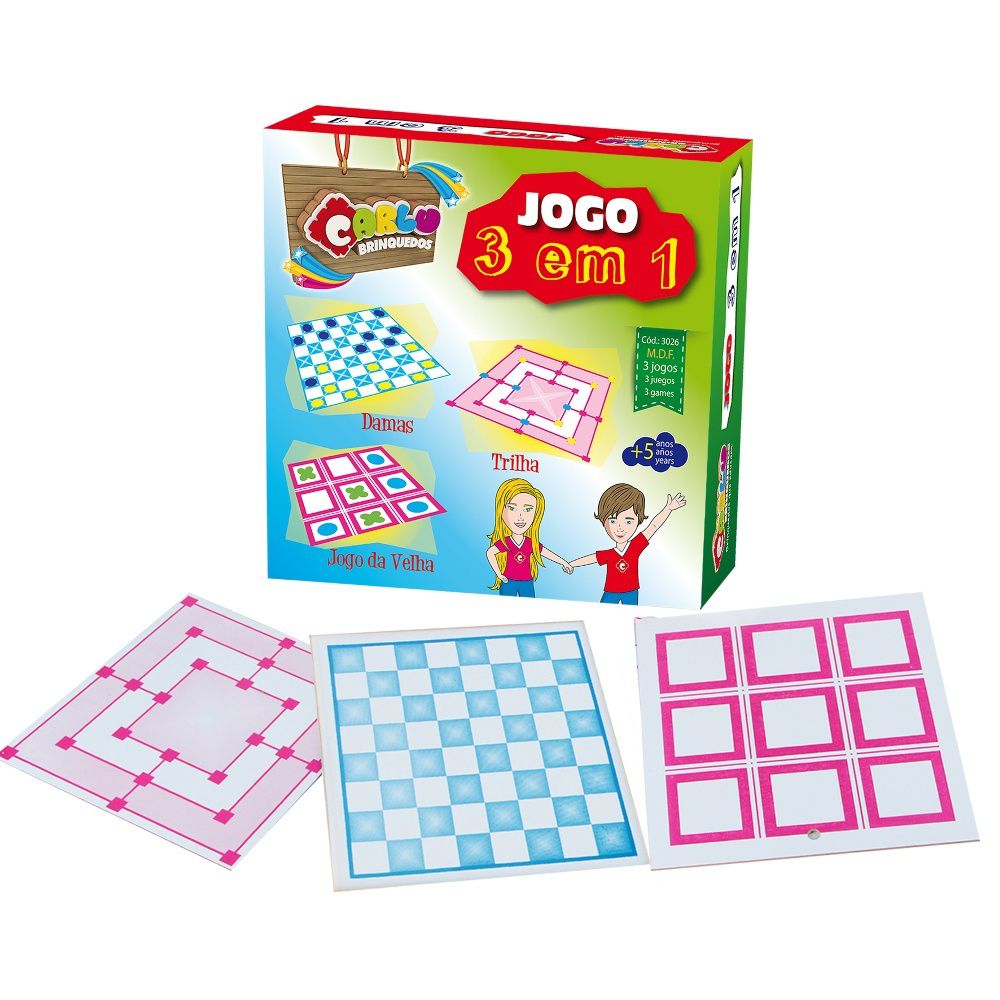 Jogo de Damas MDF 24 Peças Plásticas Carlu Brinquedos 30x30cm