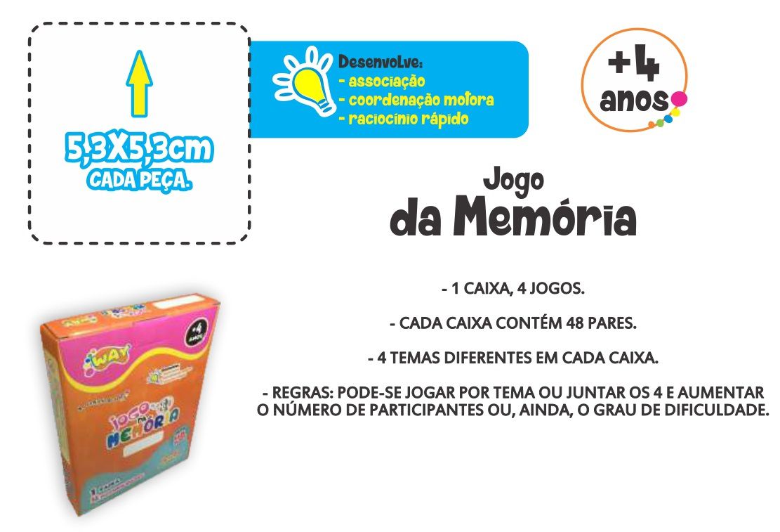 Jogo Memória Místicos - Insetos - Cozinha - Transportes 48 Pares