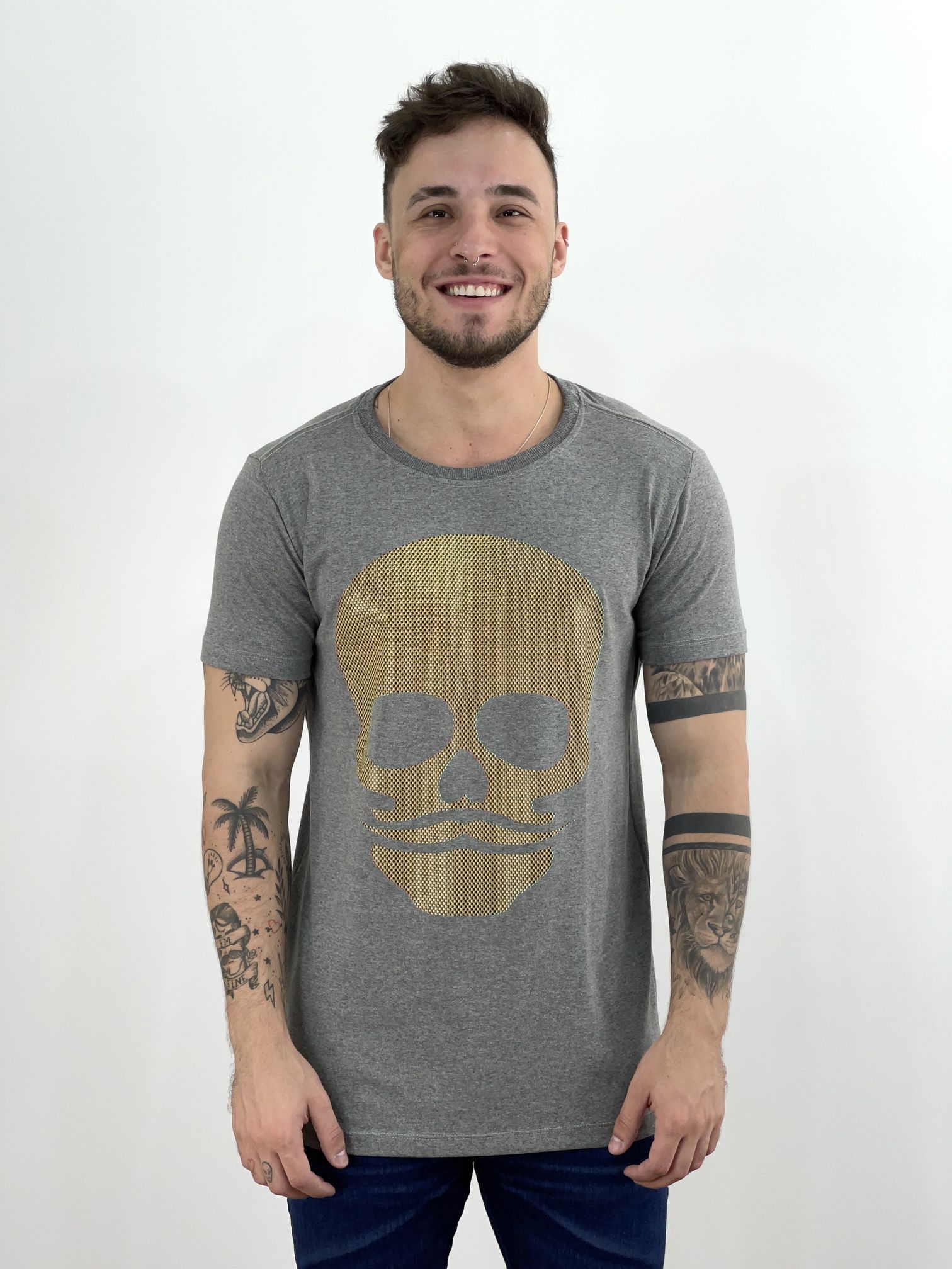 Camiseta Longline Masculina Preta Caveira e Cobra Pedraria - Imperium Store