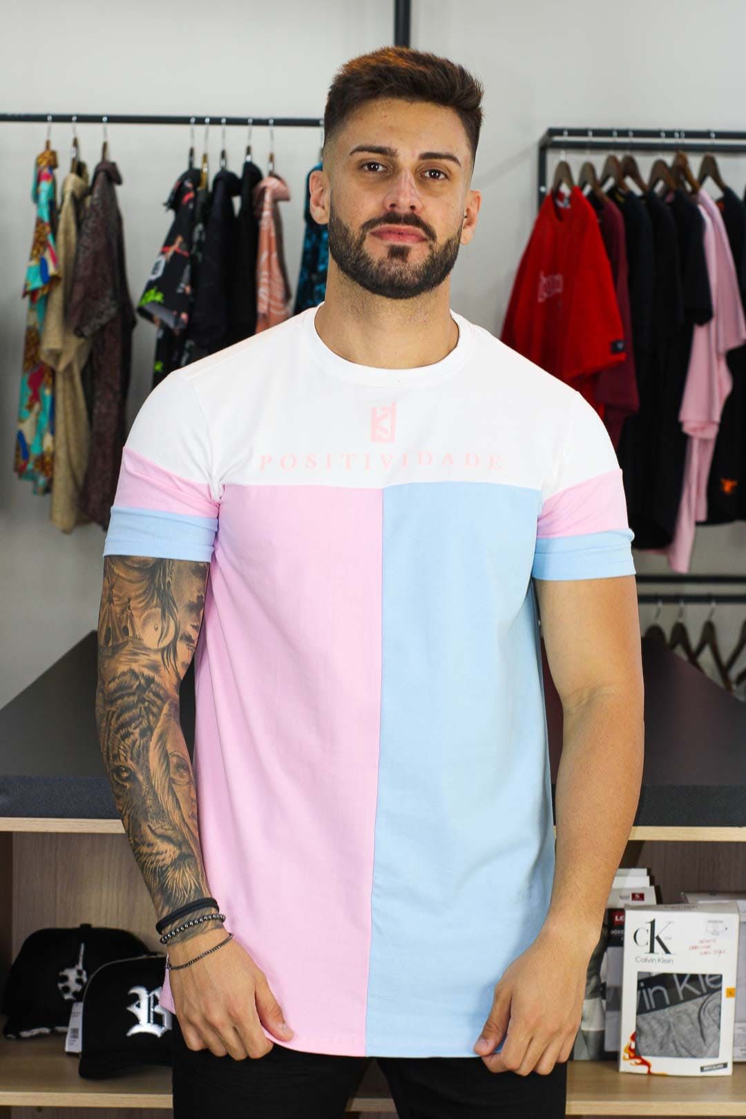 Camiseta Longline Bicolor Rosa e Azul - King Joy - Imperium Store | Loja de  roupas multimarcas masculina