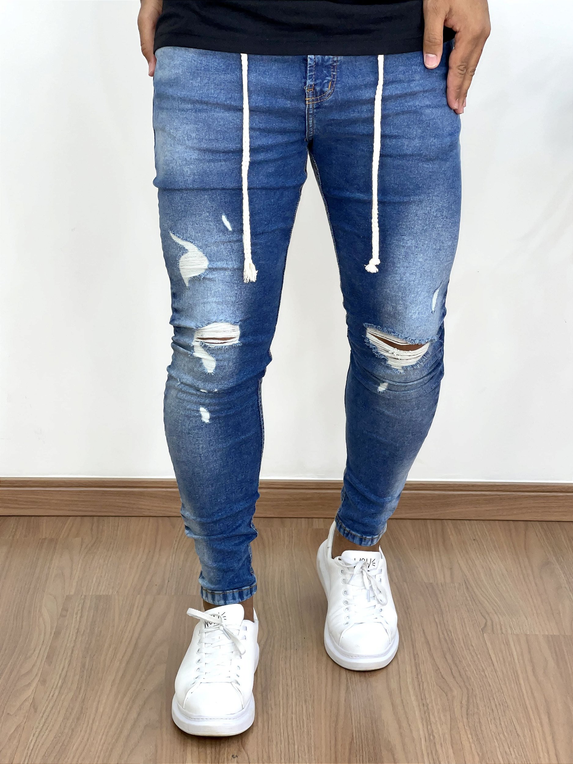 Calça Jeans Super Skinny Média Destroyed Com Cordão-Degrant* - Imperium  Store