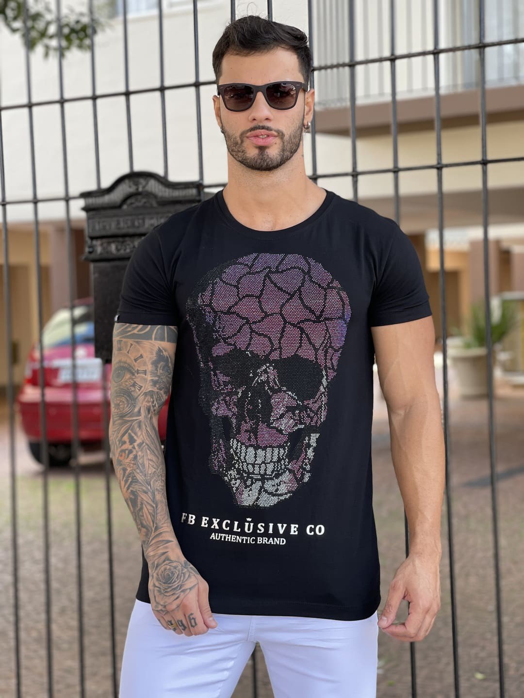 Camiseta Longline Branca Caveira Preta - John Verdazzi - Imperium Store