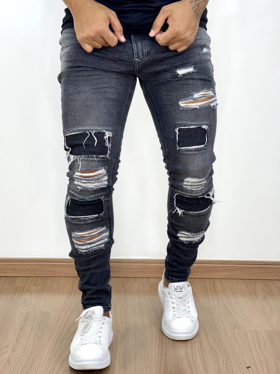 Calça Jeans Masculina Super Skinny Black Estonado Forro - Imperium