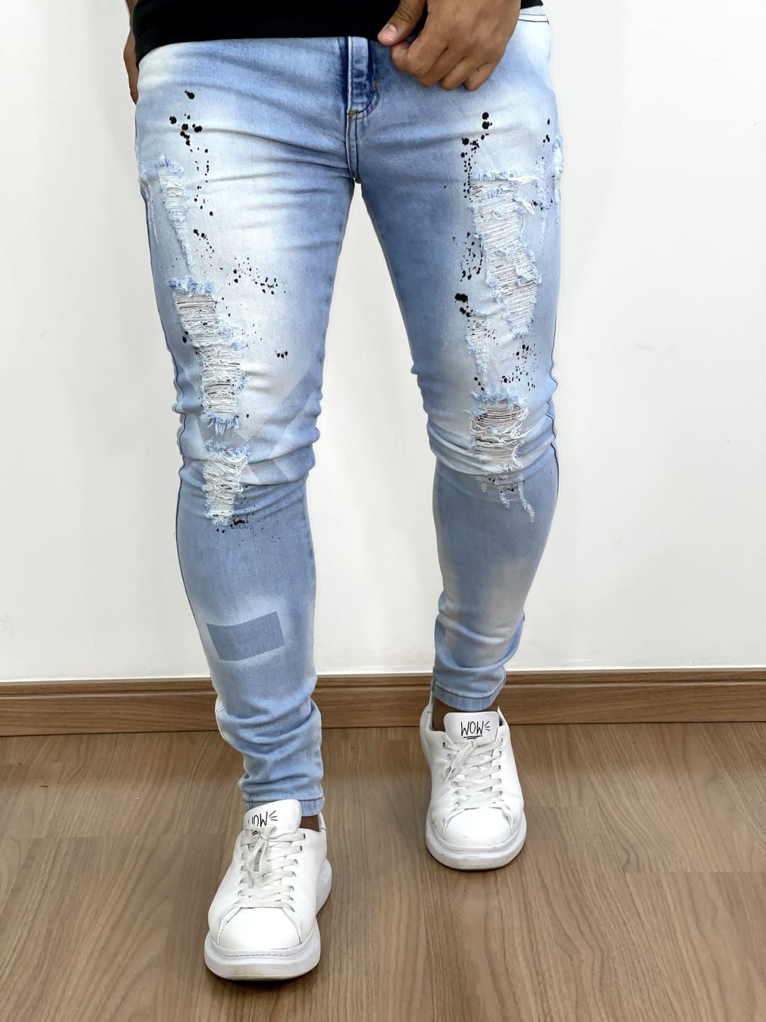 Calça Jeans Masculina Super Skinny Clara Destroyed Com Respingo - Imperium  Store