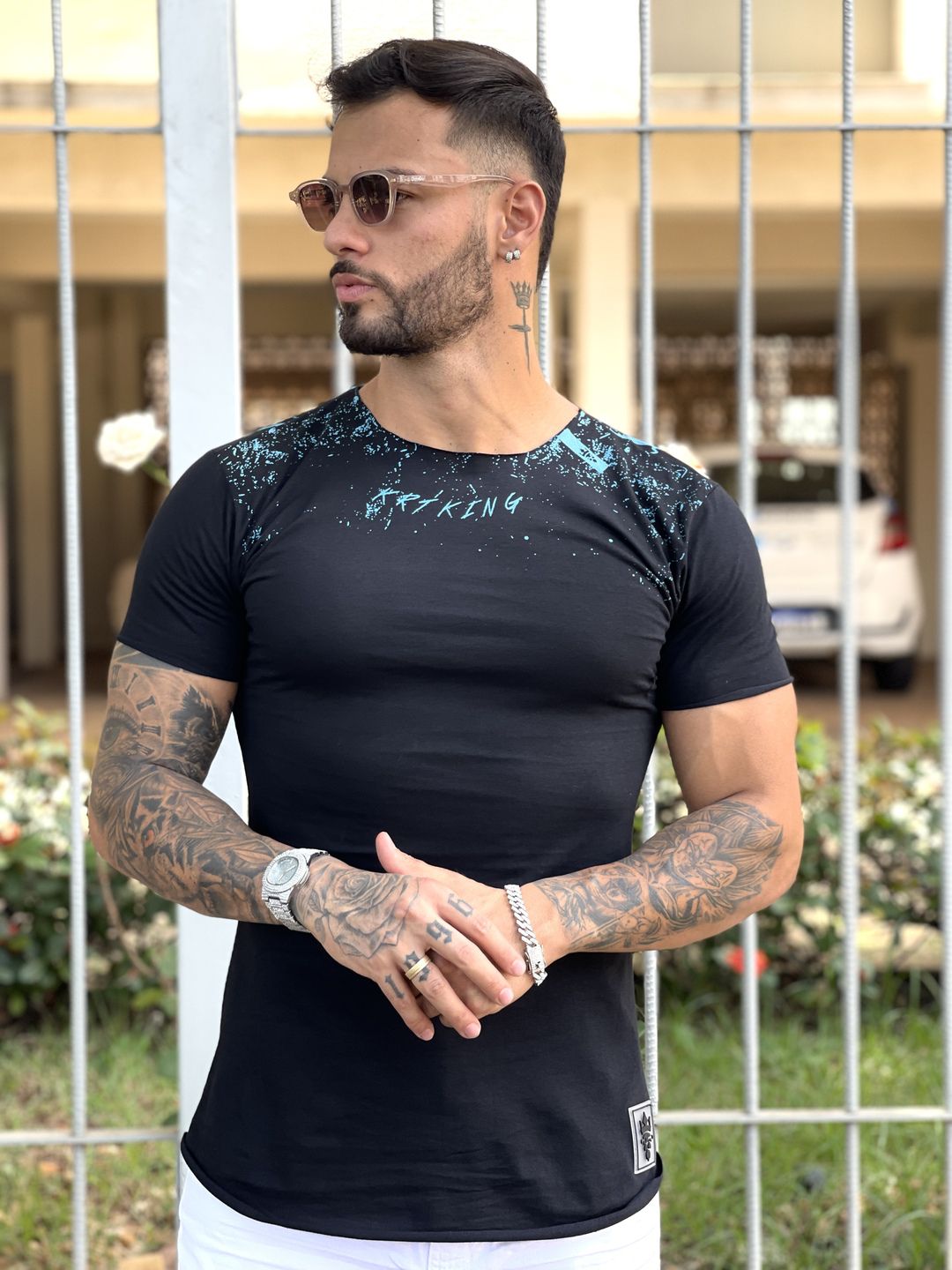 Camiseta Longline Masculina Preta Caveira e Cobra Pedraria - Imperium Store