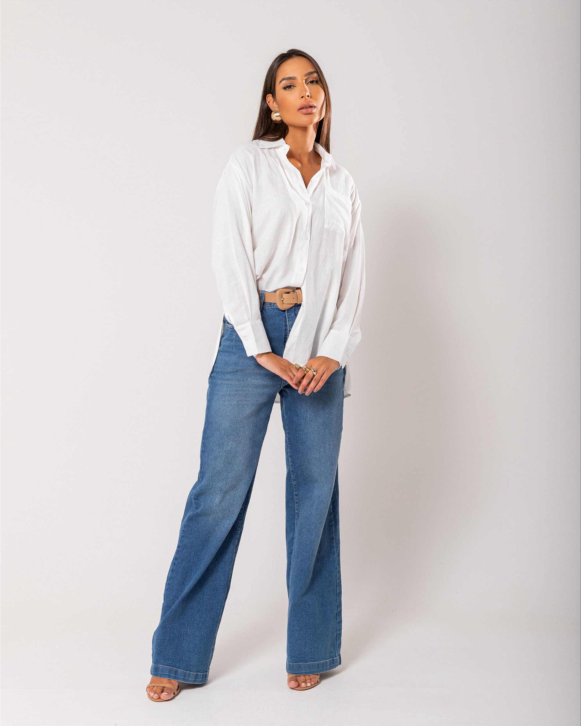 Calça Jeans Wide Leg Com Elastano - Loony - Calça Jeans Feminina