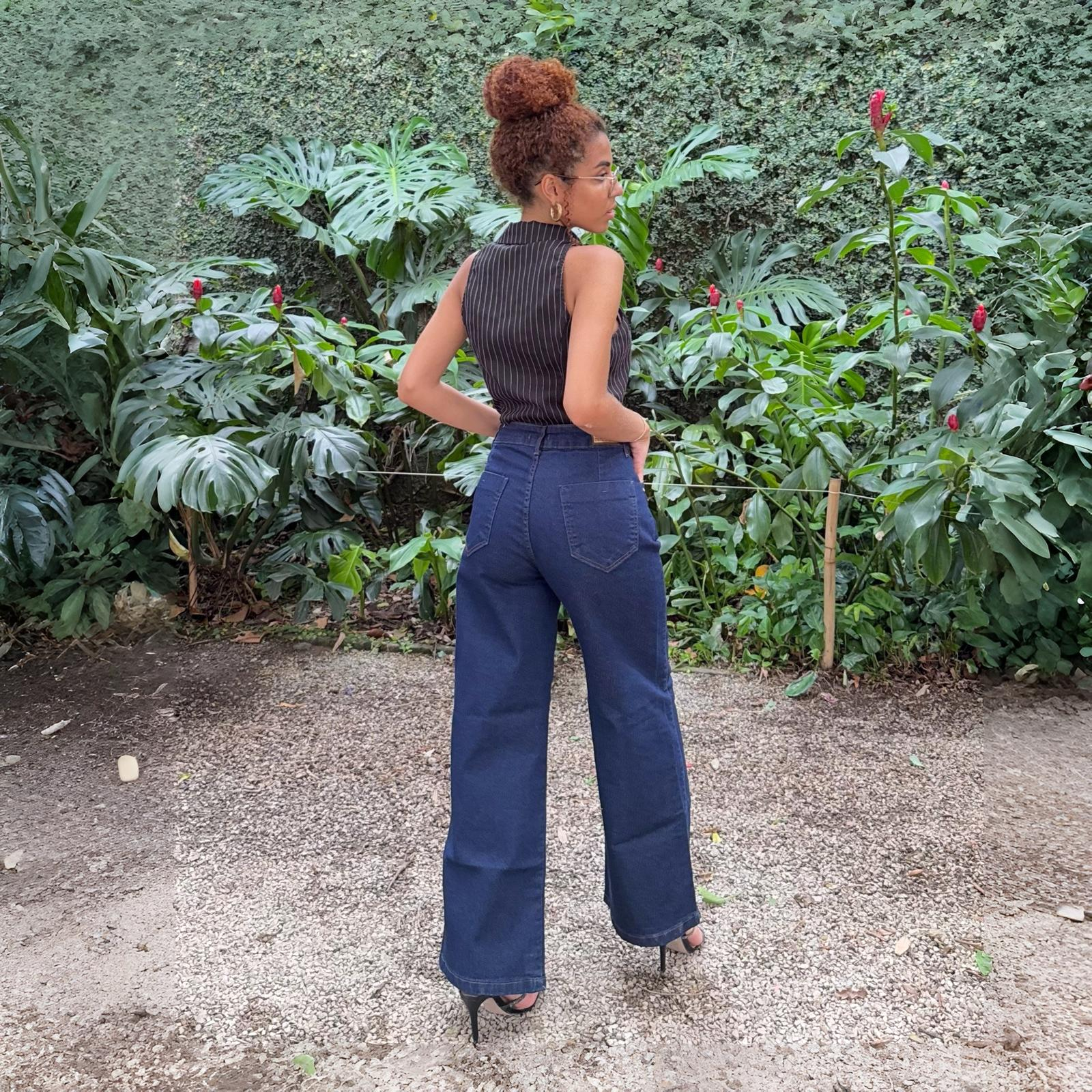 Calça Wideleg Petit Jeans Escuro com Elastano - Black Jeans
