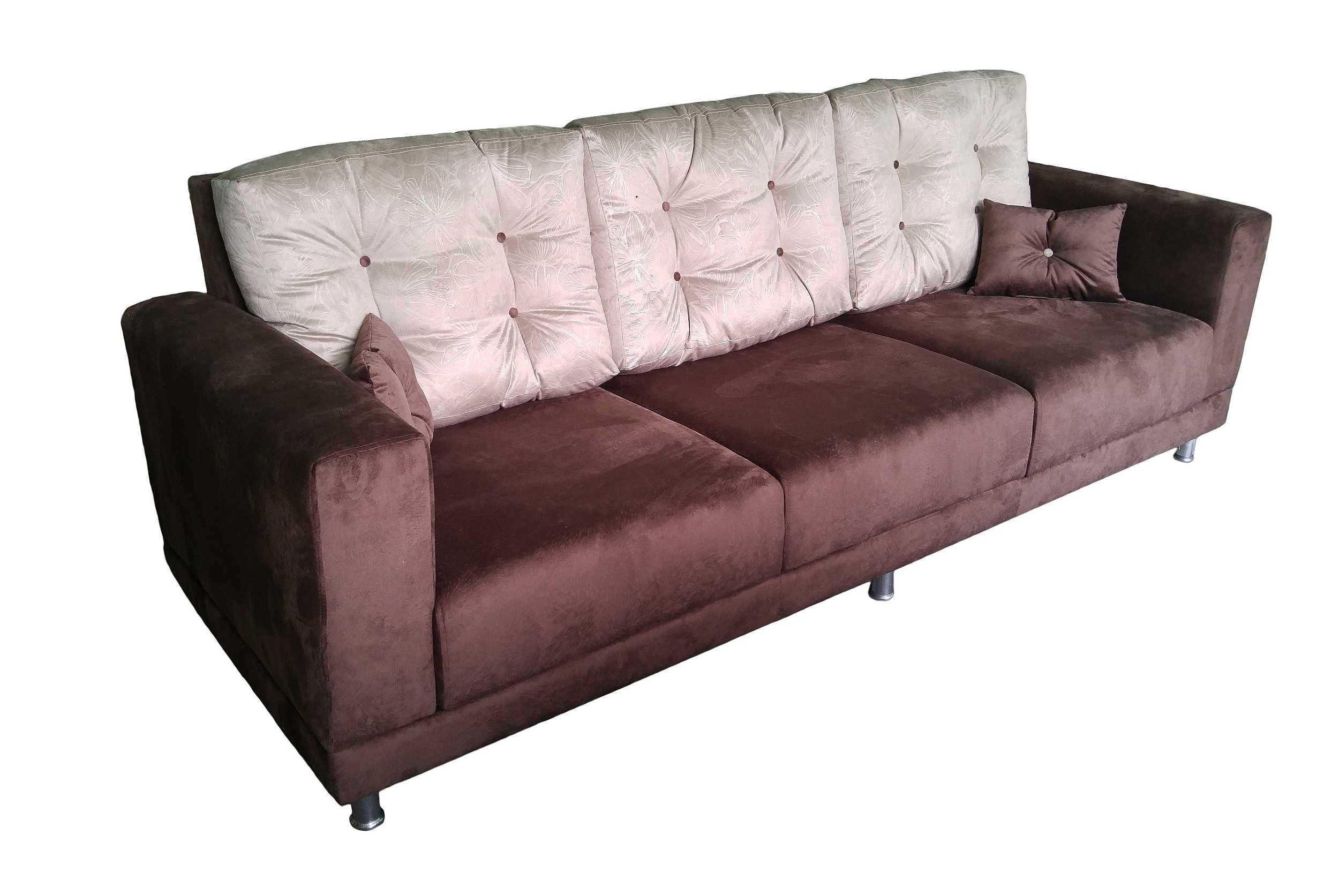 Sofá com duas cores (compose) , almofadas móveis, pés de alumínio,  produzido sob medida. Lv Estofados - Lv Estofados