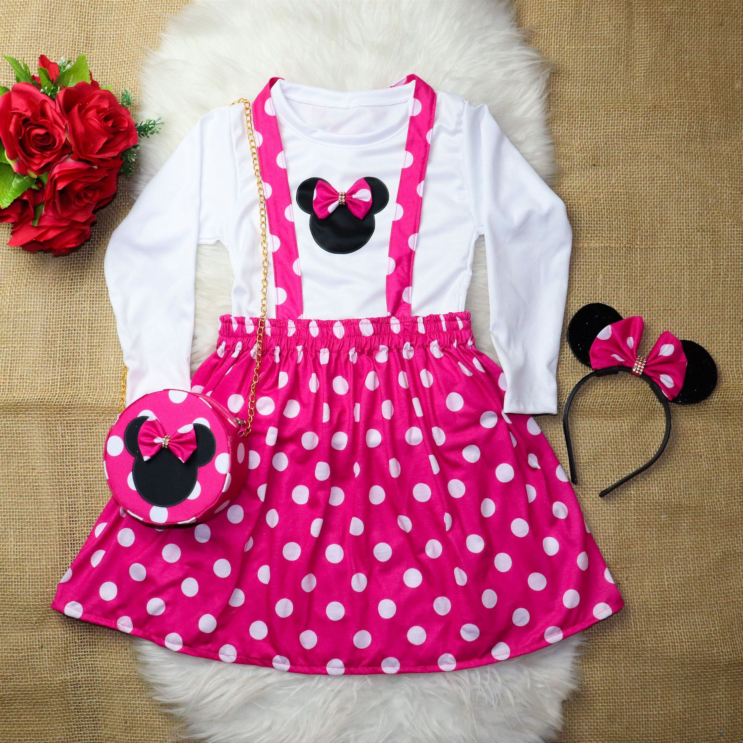 Vestido Infantil Princesa Tematico Minnie Rosa - Roupa Infantil