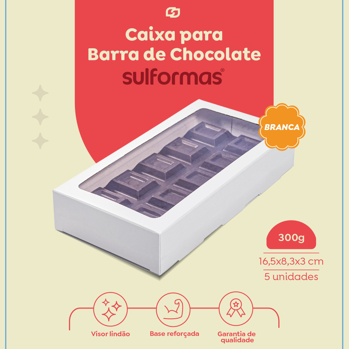 Caixa para Barra de Chocolate com Visor Branca Lisa | Sulformas