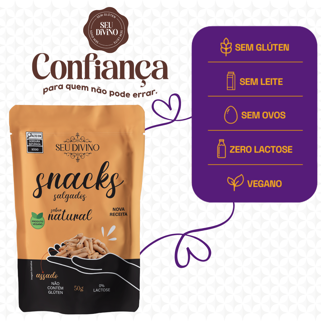 Snacks Sabor Natural 50g Vegano, Sem Glúten e Lactose - Seu Divino