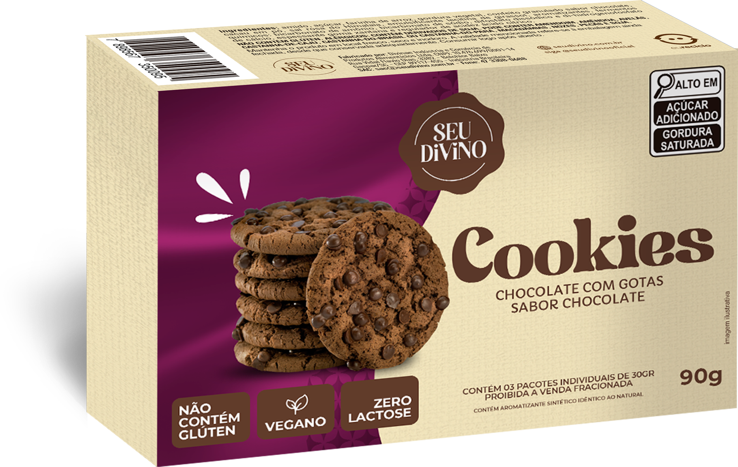 Cookies Vegano, sabor de chocolate com Gotas de Chocolate