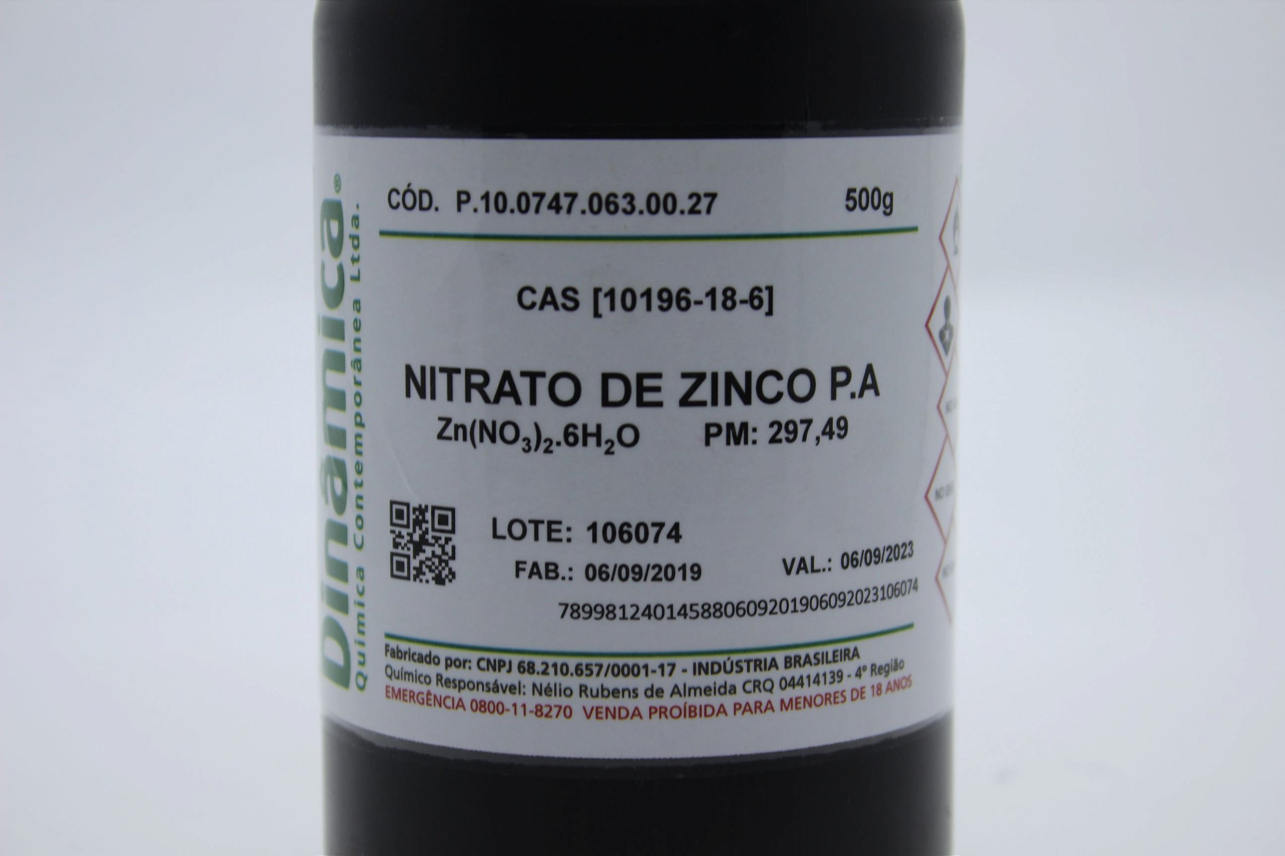 NITRATO DE ZINCO 6H2O PA 500G Didática SP