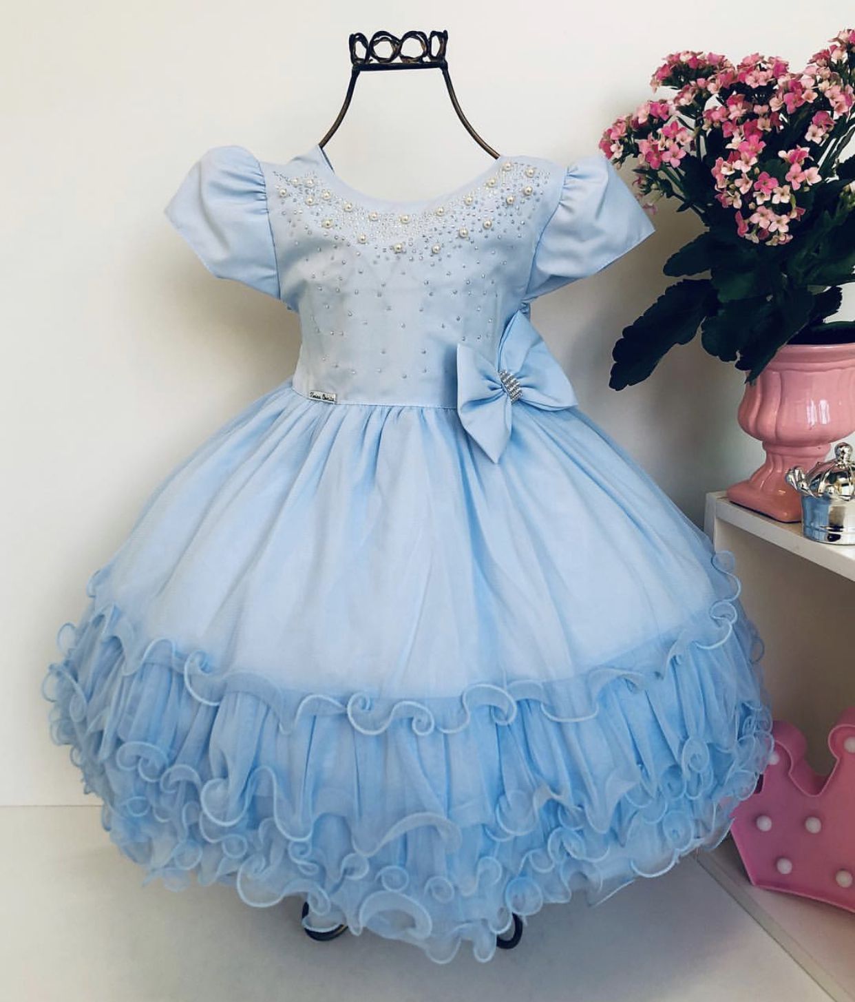 Vestido Princesa Azul Longo Luxo