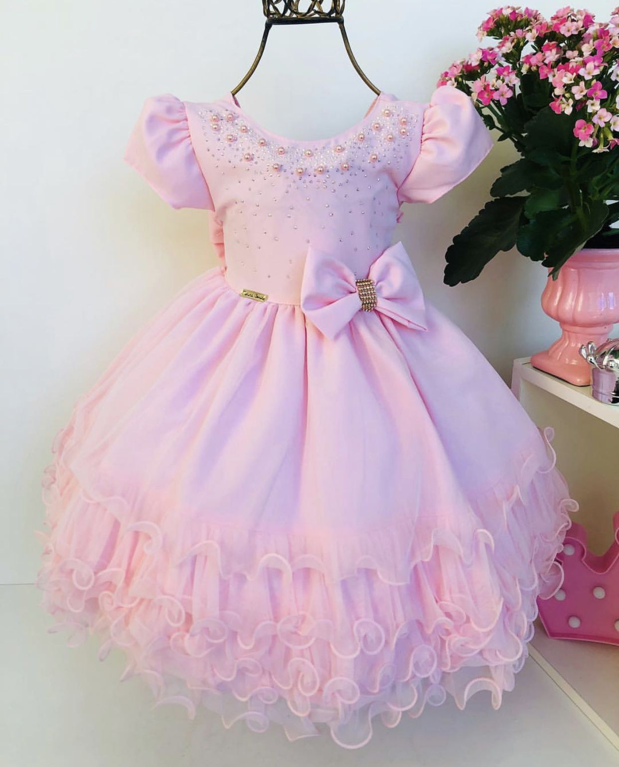 Vestido Laise Luxo Infantil Rosa Bebê Menina Roupa Princesa
