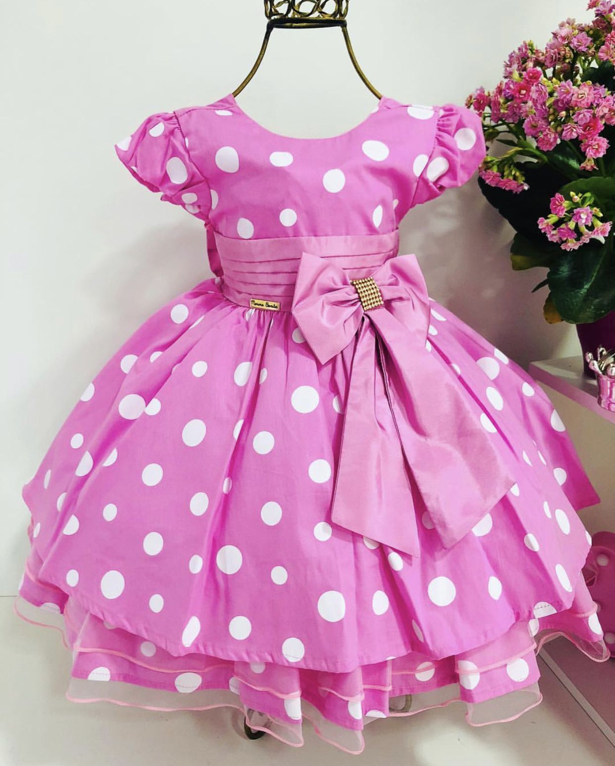 Vestido Minnie Rosa Festa Infantil Luxo - Menina bonita 1/2/3 Anos -  Perollas Kids