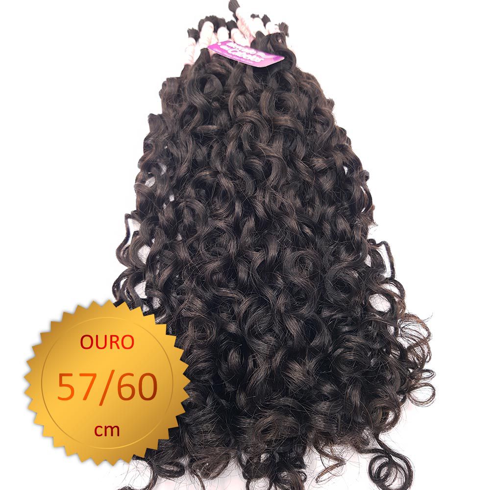 Cabelo Humano Cacheado Caipira, Castanho Médio, virgem e super macios. 57/60  cm. Com 50 Gramas. Série Ouro. - Mercado dos Cabelos