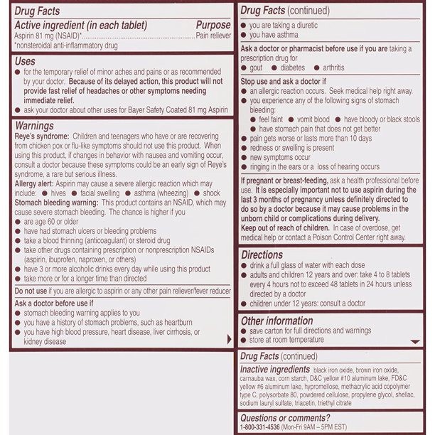 Bayer Aspirin Regimen Low Dosen Enteric Coated Tablets Consumos da