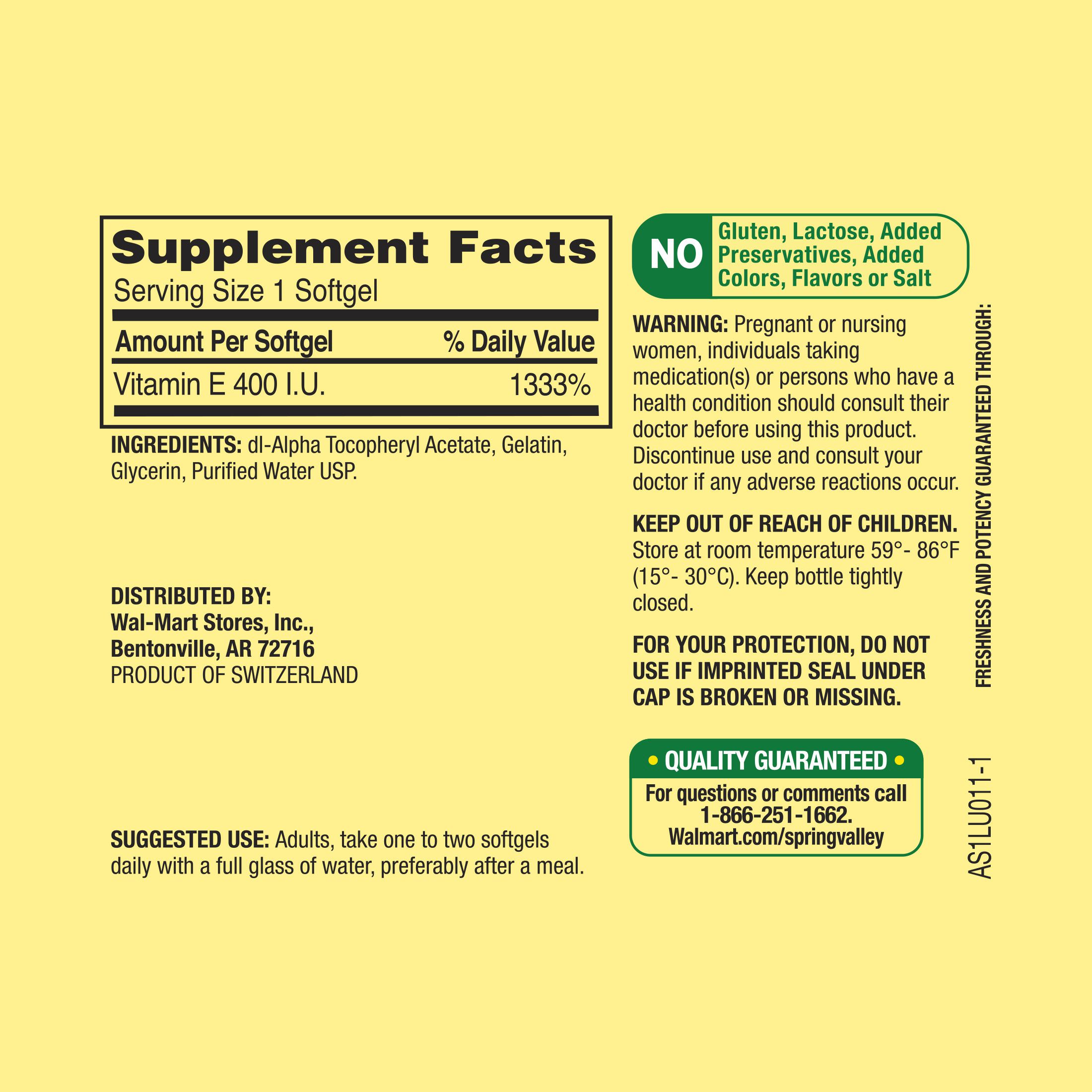 Spring Valley Vitamin E Supplement, 400IU, 100 softgel capsules Consumos da Martina