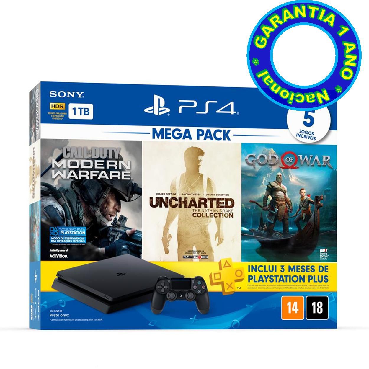 PlayStation 4 1TB 1 Controle Preto Sony - com God of War Ragnarok