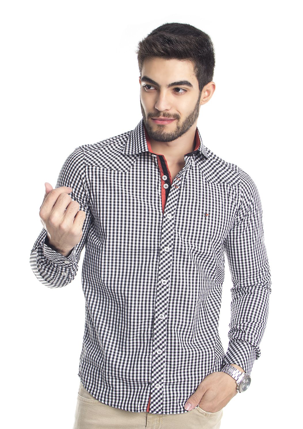 Camisa Moda Inverno Xadrez Masculina Algodão Trabalho Slim Fit Bonita