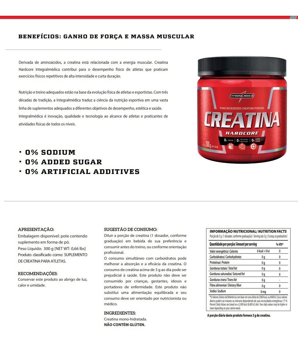 Creatina Micronized Hardcore Pura Kg Integral Medica Boa Forma