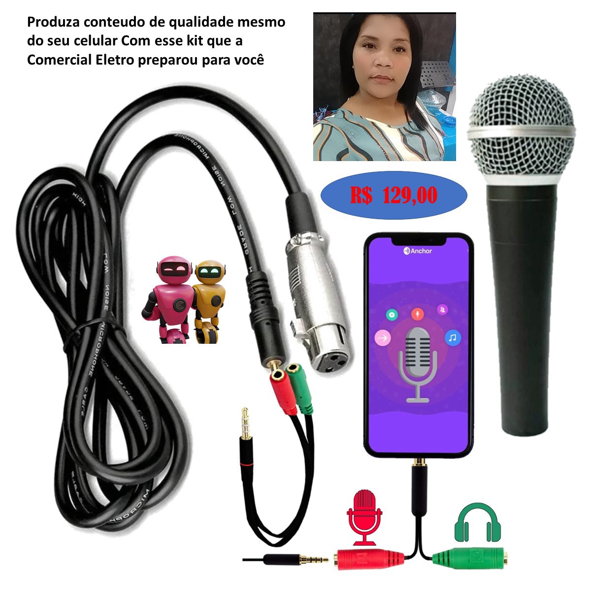 Kit Microfone Para Influencie Digital Criador de Conteudo Rede Social -  Comercial Eletro