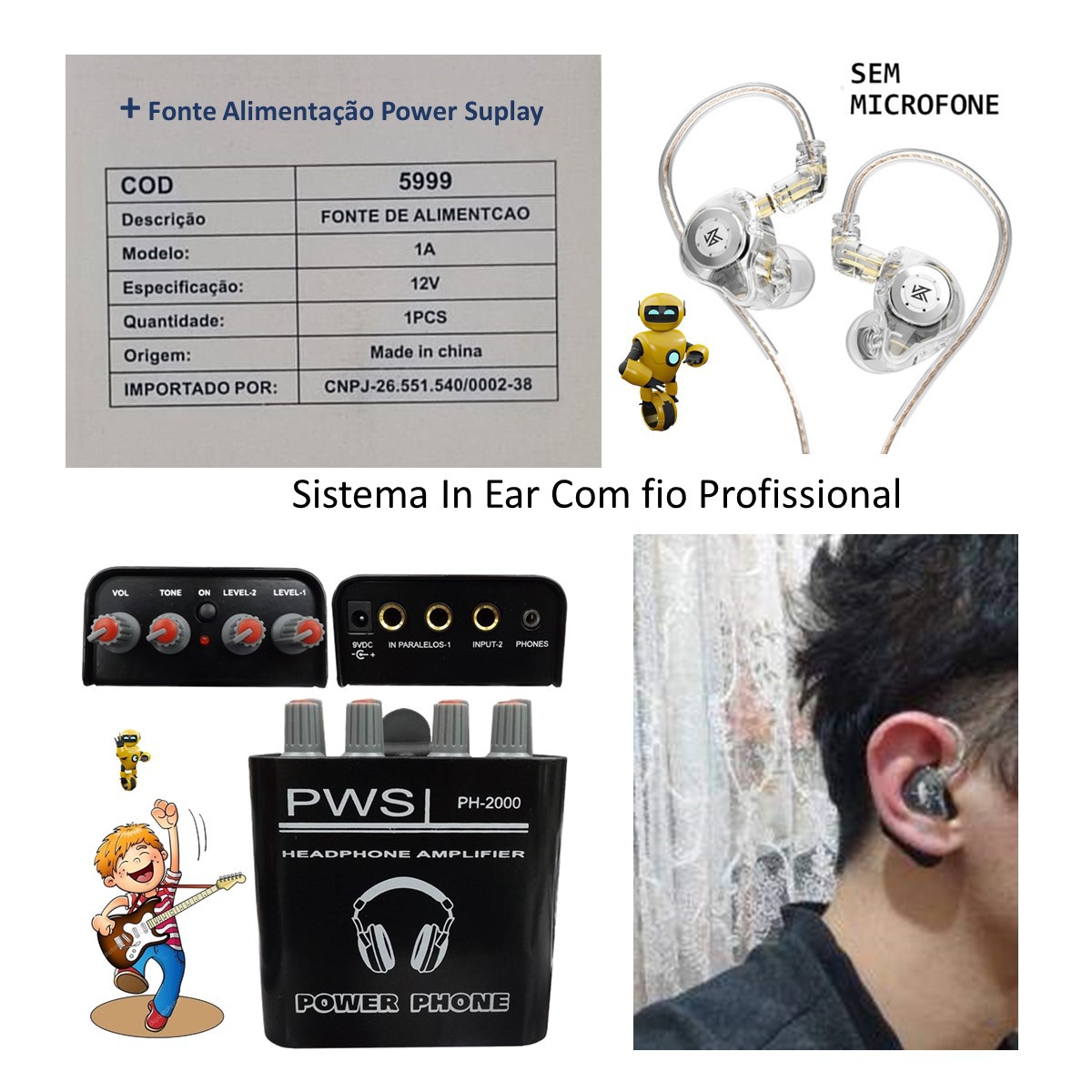 Sistema In Ear Monitor Com Fio Para Musico profissional - Comercial Eletro