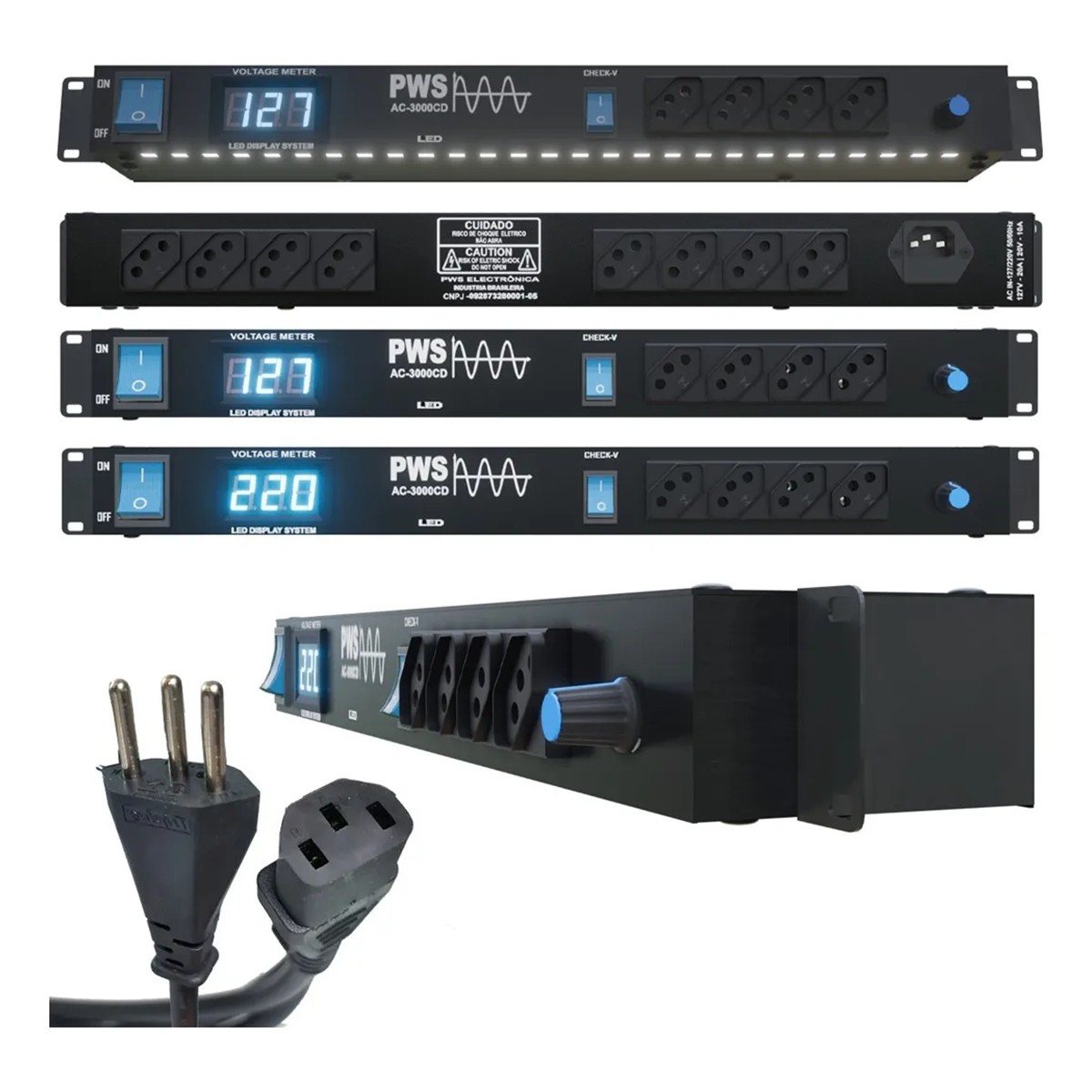 Regua de AC 12 Tomadas Profissional Padrão Rack Light 10A - Comercial ...