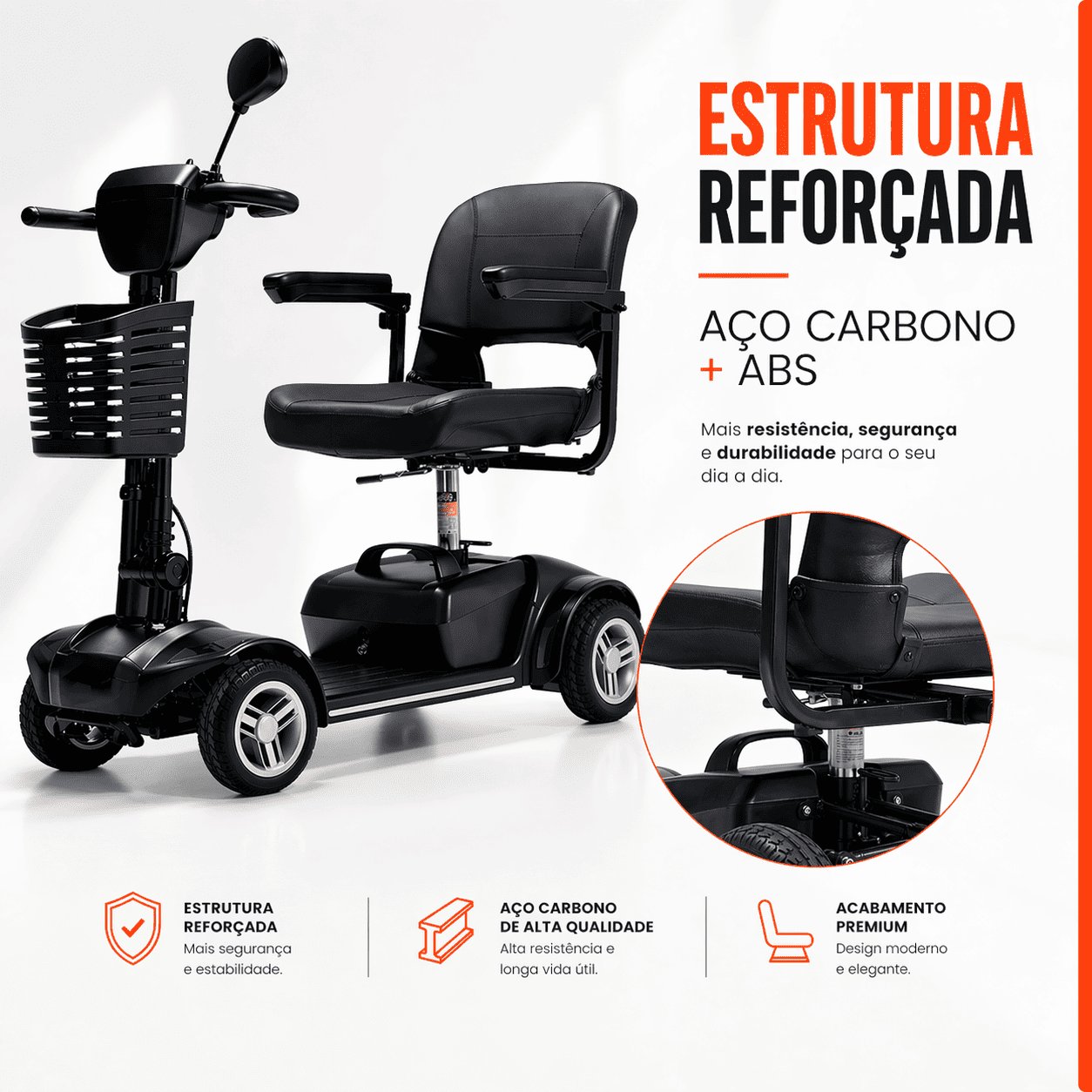 Scooter Elétrica Preta Dellamed LB Light Capacidade até 136 Kg
