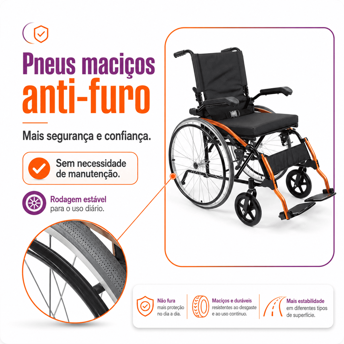 Cadeira de Rodas Manual Dobrável D600 Pop Suporta Até 120 kg