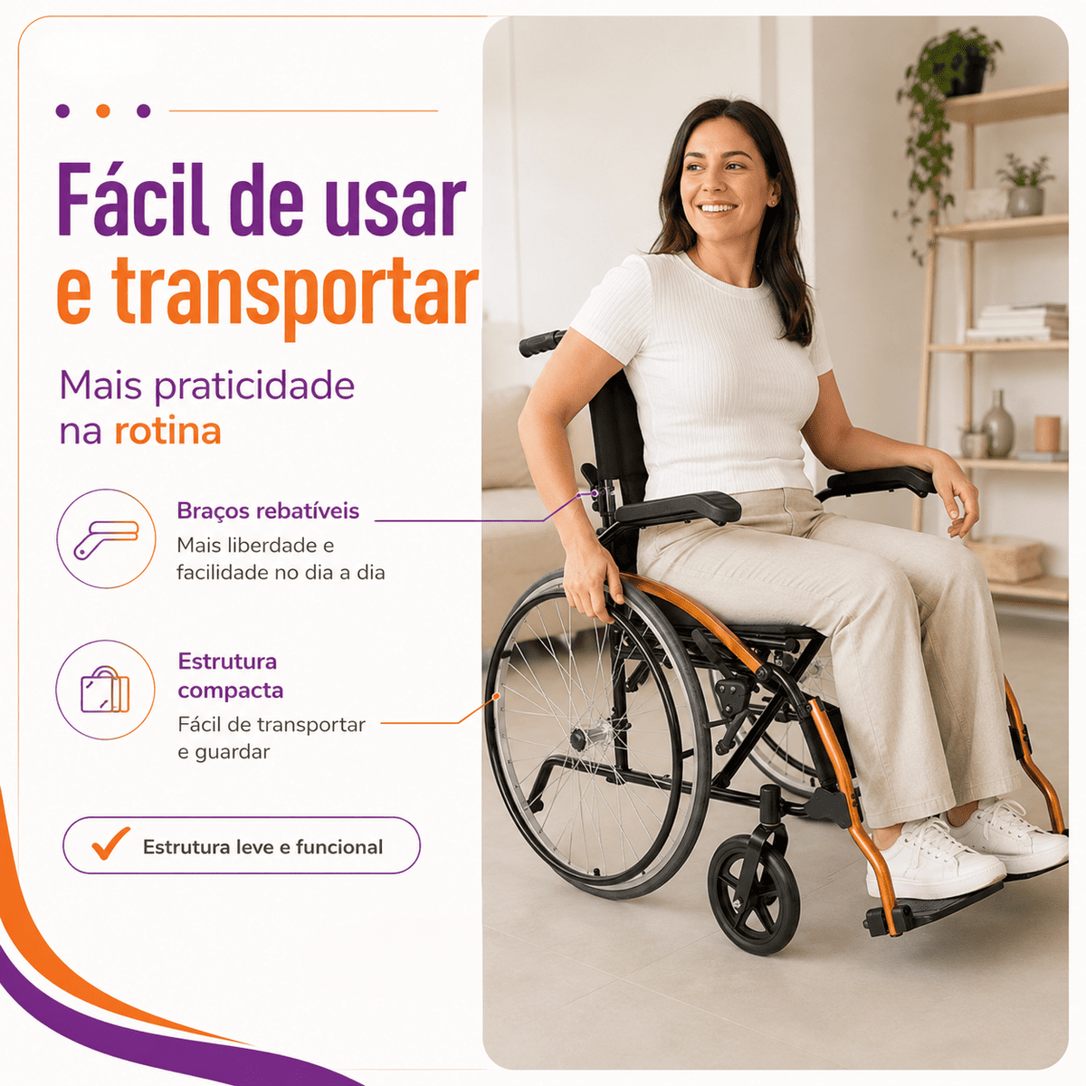 テラ26cm Cadeira de Rodas Manual Dobrável D600 Pop Suporta Até 120 kg
