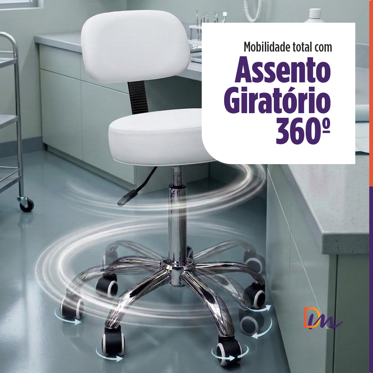 Mocho Giratório com Encosto Akmed para Estética e Clínica