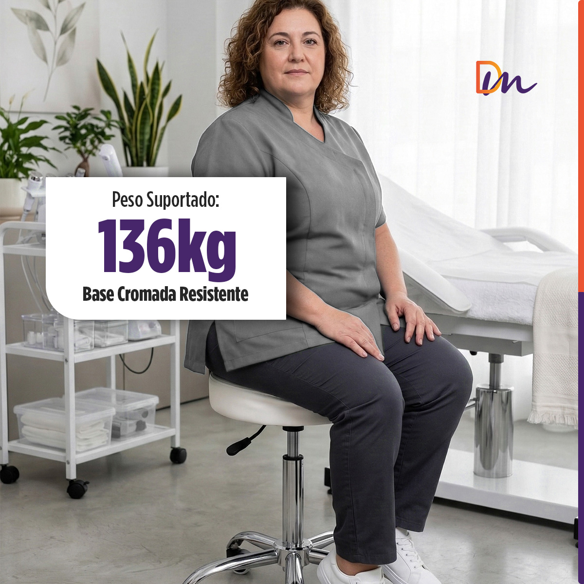 Mocho Giratório com Encosto Akmed para Estética e Clínica