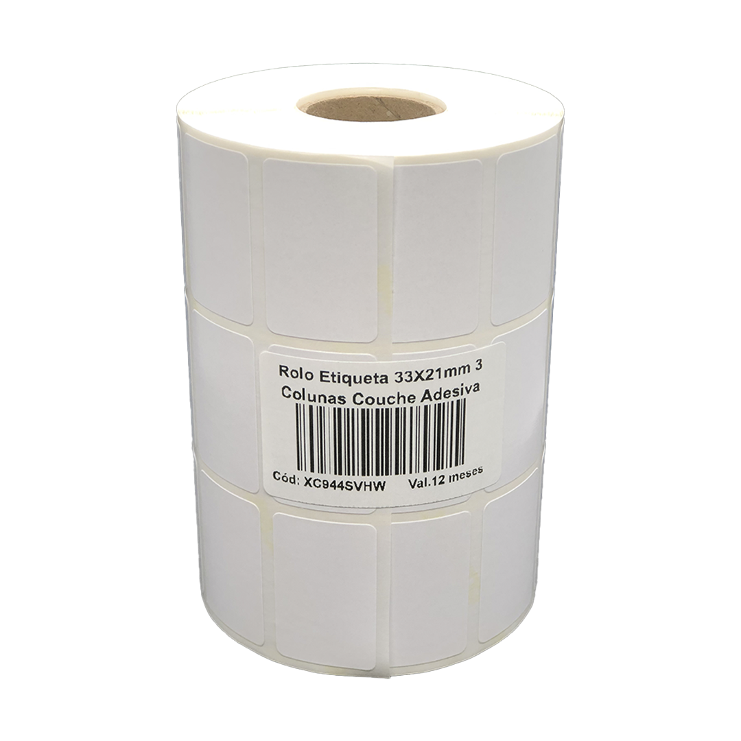 Rolo Etiqueta 33X21mm 3 Colunas Couche Adesiva 3875UN (31M) Tub 1 ...