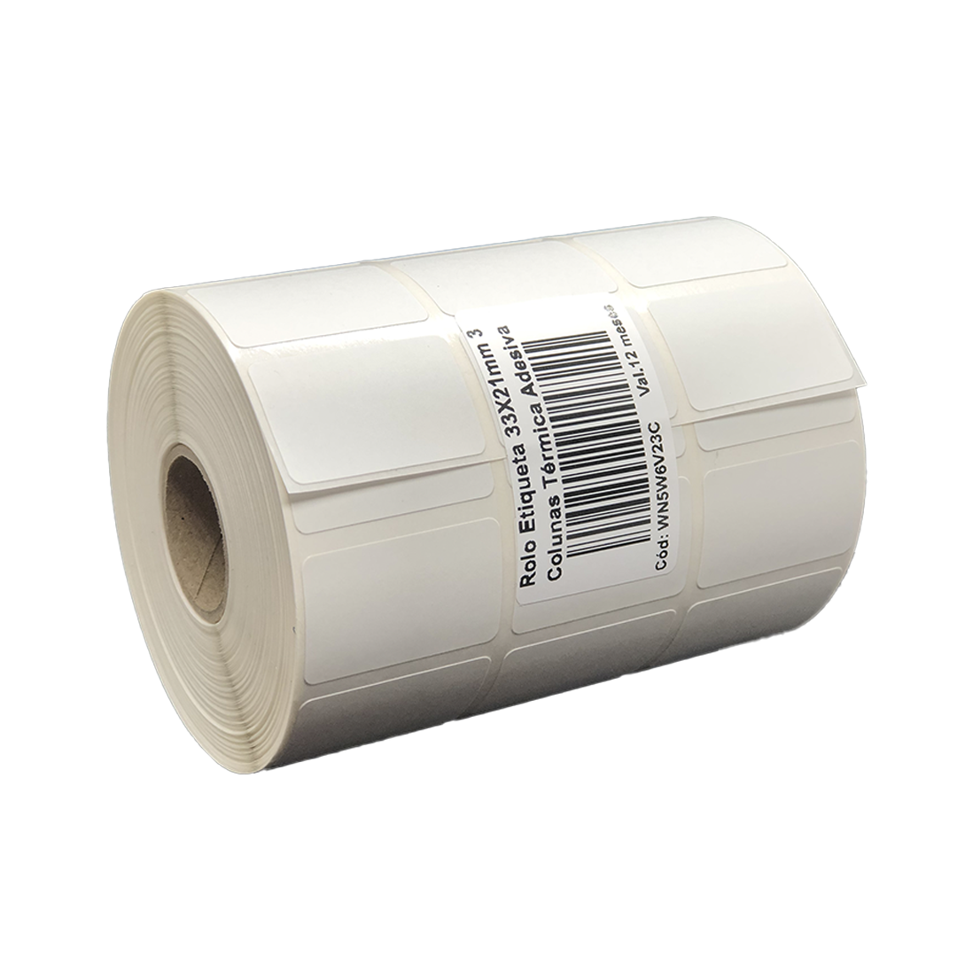 Rolo Etiqueta 33X21mm 3 Colunas Térmica Adesiva 3875UN (31M) Tub 1 ...