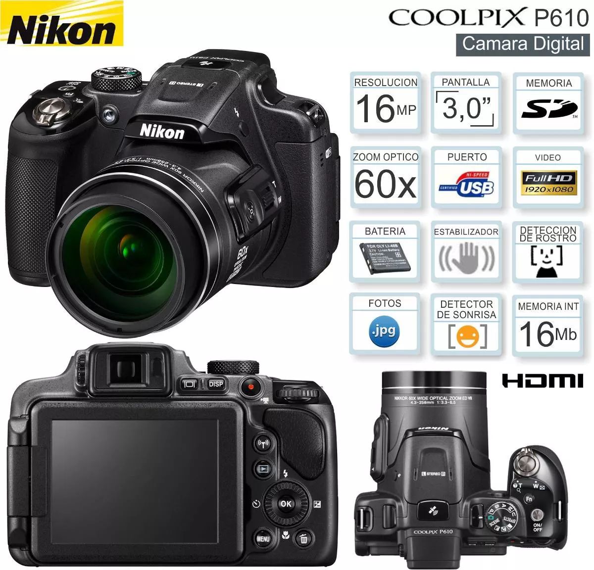 美品　完動　Nikon Cool pix P610 Nikon CoolPIX P610, Base, Preto | Amazon.com.br