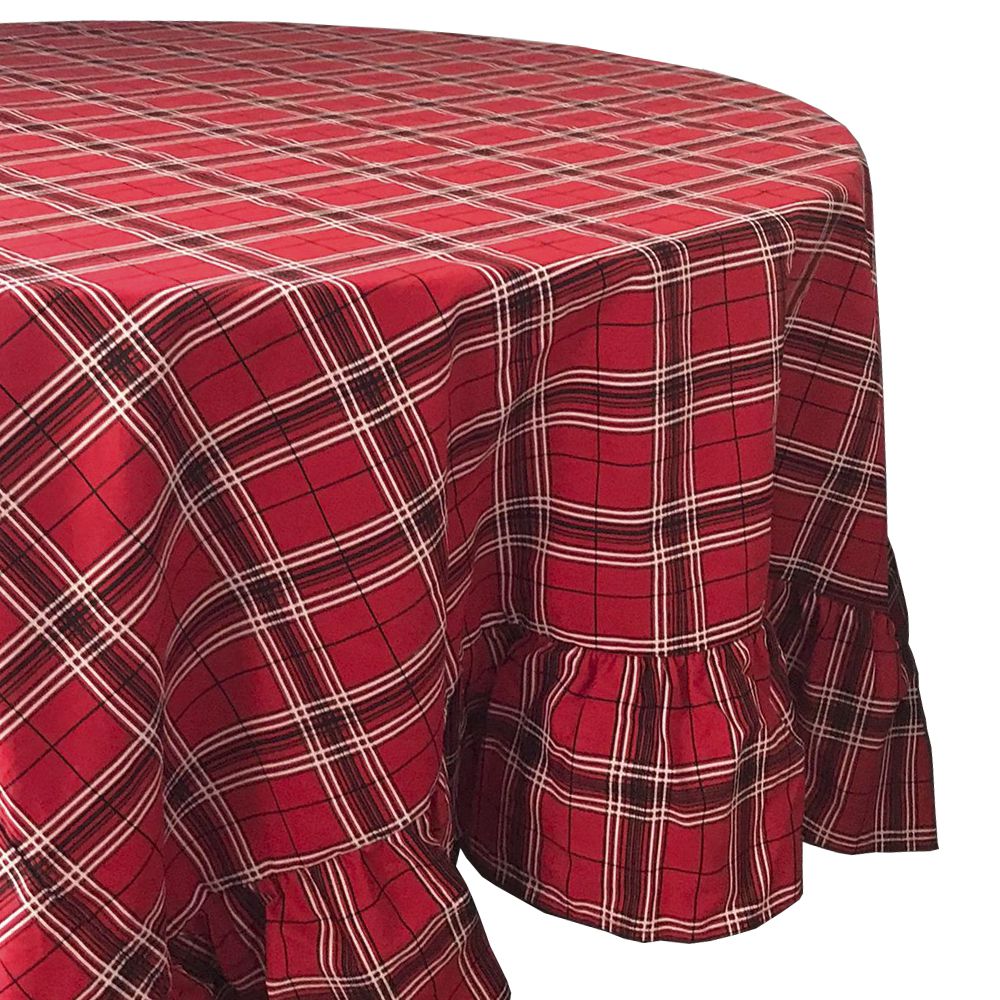 Toalha mesa toile de jouy vermelho com babado xadrez vermelho - kasa 57
