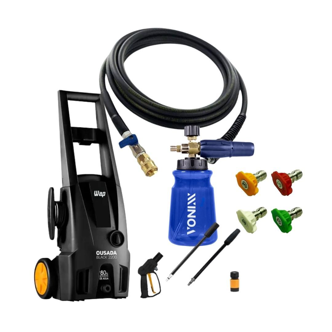 Kit Completo Lavadora de alta pressão WAP + 10 metros de mangueira com  engate rápido + Snow Foam Fast VONIXX + Bicos de engate rápido - Bill  Acessórios Automotivos