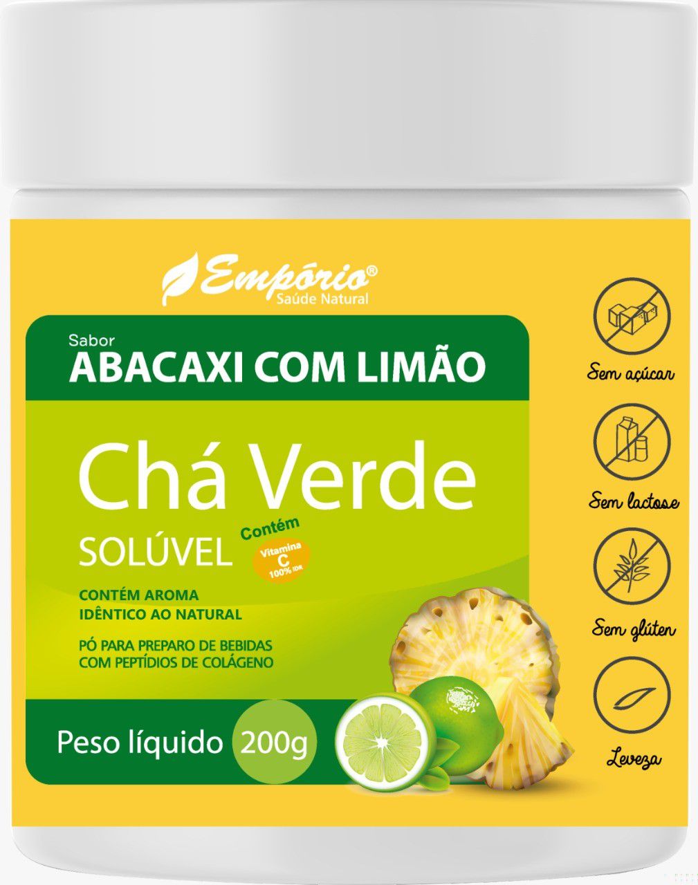 Chá Verde Solúvel Sabor Abacaxi Com Limão 200G - Revenda na Net | Abelha  Rainha | Empório Saúde Natural