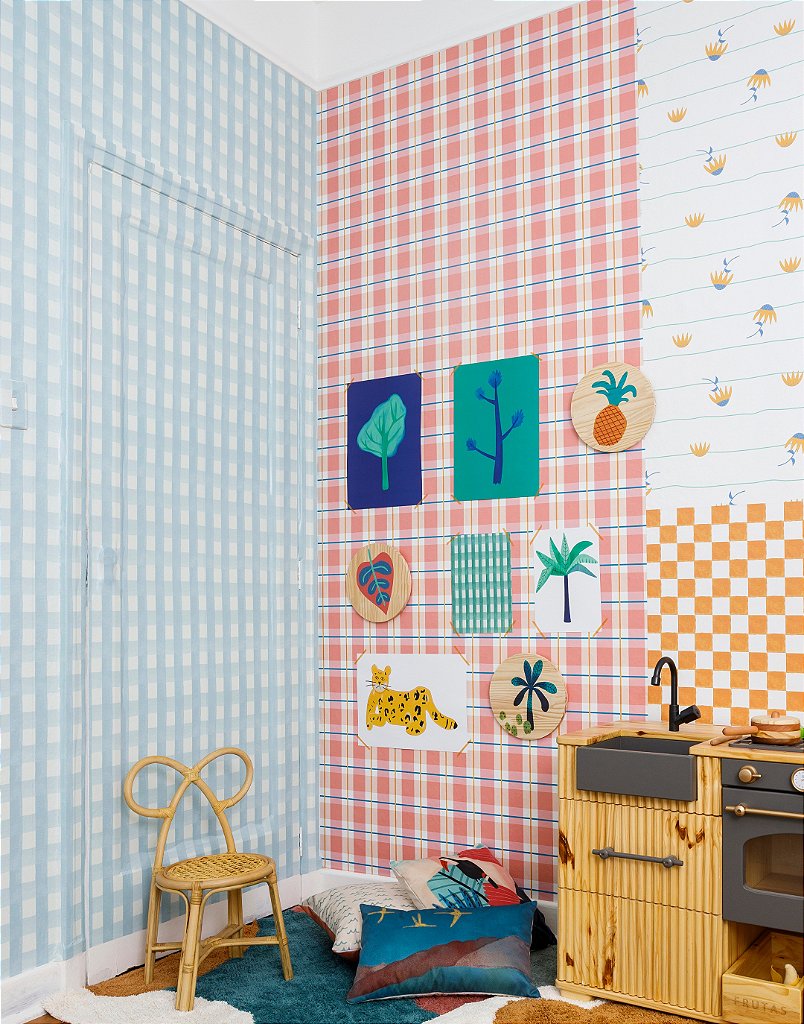 Papel de parede xadrez i colorido - Branco Casa