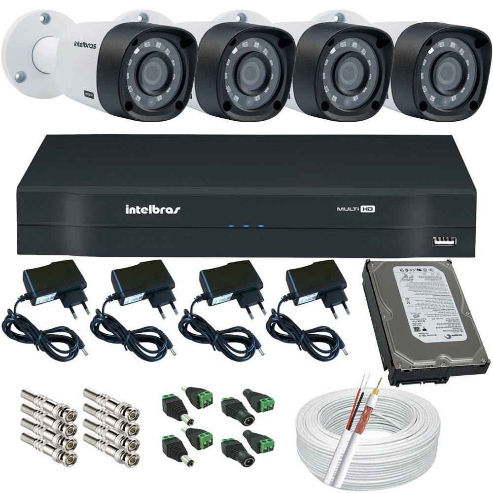 Sistema de monitoramento completo com 04 câmeras HDCVI e gravador dvr  Intelbras. - Tudoseg Equipamentos para Segurança Eletrônica
