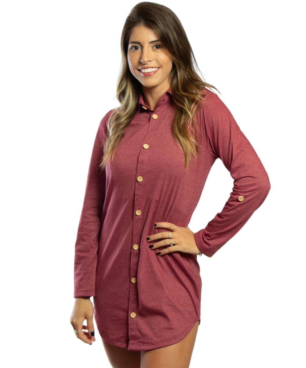 Chemise Feminina Bordo de Manga Longa - GS one | Roupas Ecológicas
